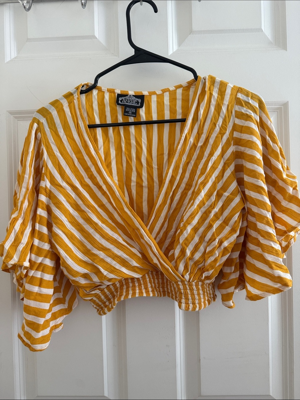 Angie Yellow and White Striped Wrap Crop Top